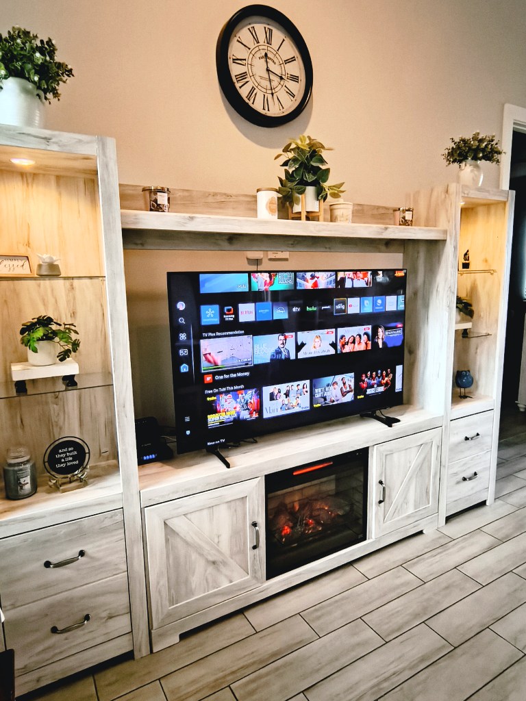 Entertainment Center with Samsung 55 Inch Smart TV.  Paid Link
https://amzn.to/4boBmCJ