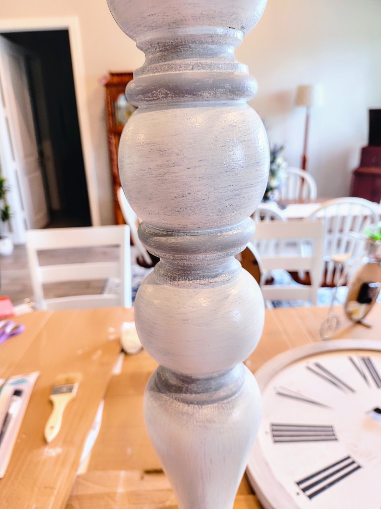 Closeup pic, paint project wooden candlestick holder makeover.
acrossthelake.blog