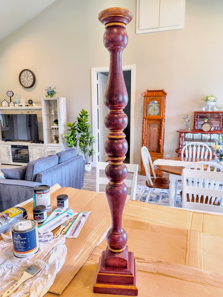 Tall wooden candlestick holder before paint makeover.
acrossthelake.blog