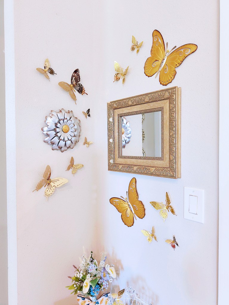 Golden Butterfly Wall at Royalview, with metal butterflies from Amazon.
https://amzn.to/47UoDaW
acrossthelake.blog  Visit for links to all butterflies used in this arrangement.