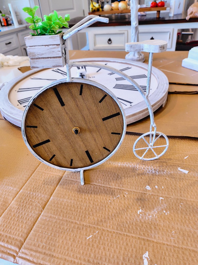 Bicycle clock painted white.
acrossthelake.blog