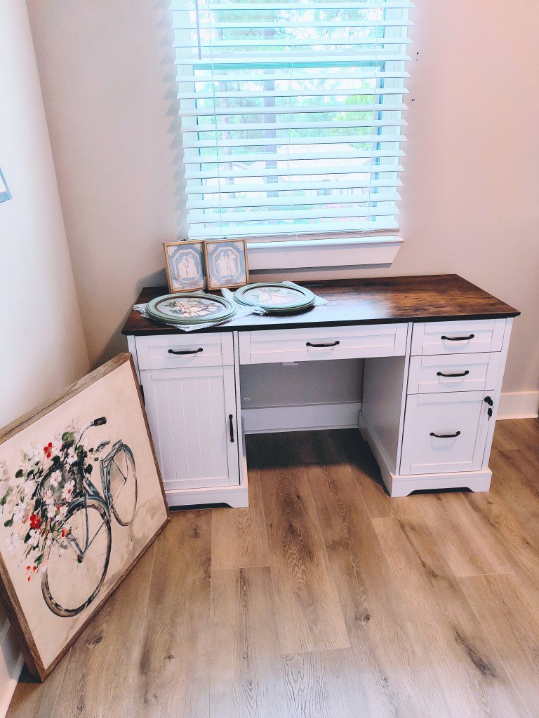 Whalefall 55" White Farmhouse Desk with File Cabinet and Charging Station from Amazon.
https://amzn.to/45olhf8
acrossthelake.blog