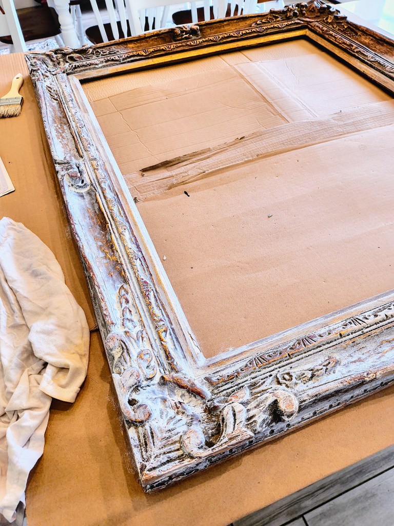White wash paint project:  Old salvaged wooden frame.
acrossthelake.blog