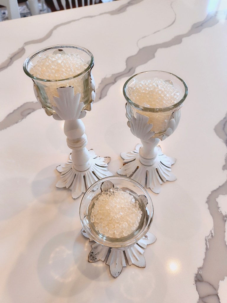 Aroma beads in antique, vintage style metal votive candle holders.
acrossthelake.blog