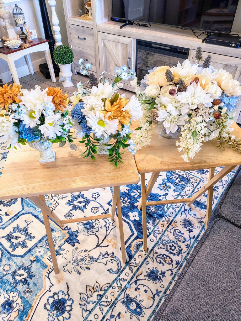 After photo of 3 arrangements transformed into Fall faux floral arrangements.
acrossthelake.blog