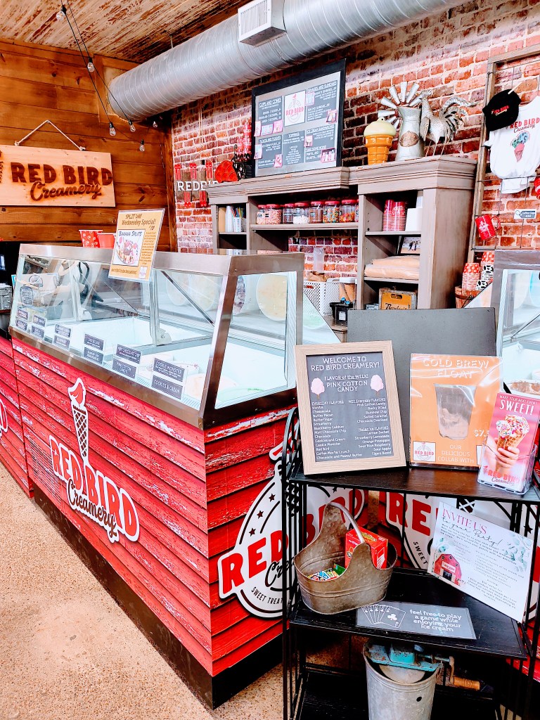 Red Bird Creamery, ice cream parlor, located inside Rosey Opals Collective Market, in New Waverly, Texas.
acrossthelake.blog