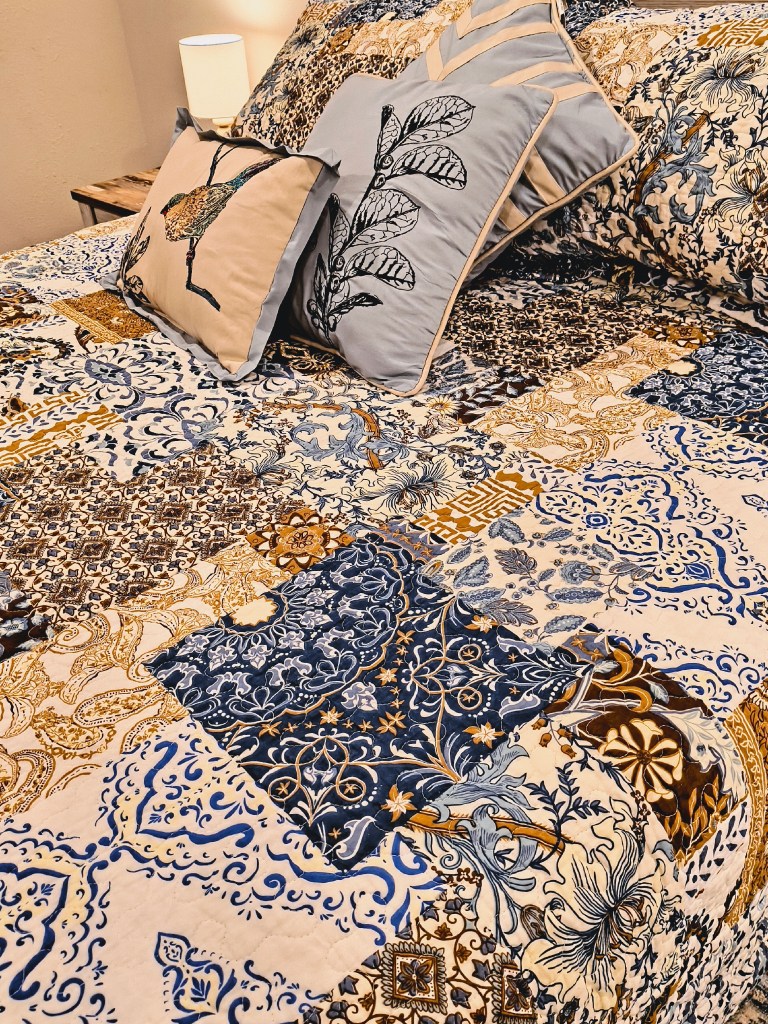 Beautiful patterned rustic quilt in blues, beiges, and browns.
https://amzn.to/4clJdkA
acrossthelake.blog