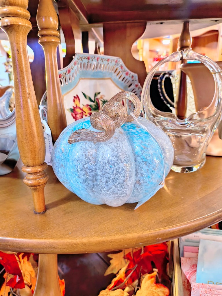 Blue glass pumpkin at Yesterday's Treasures, Willis, TX
acrossthelake.blog
