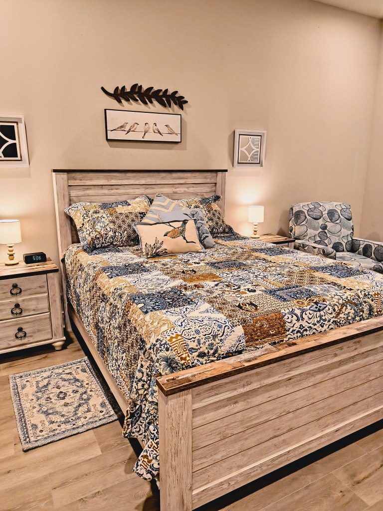 Blue Rustic Floral Patchwork Quilt from Amazon.  Associate Link.
https://amzn.to/4clJdkA
acrossthelake.blog