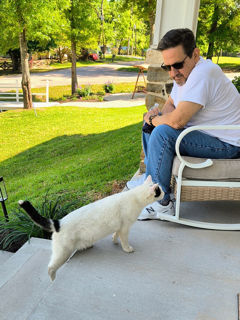 Rocking Chair from the MIXPATIO 6 Piece Patio Furniture Set in White/Beige. 
https://amzn.to/442UEMc
acrossthelake.blog