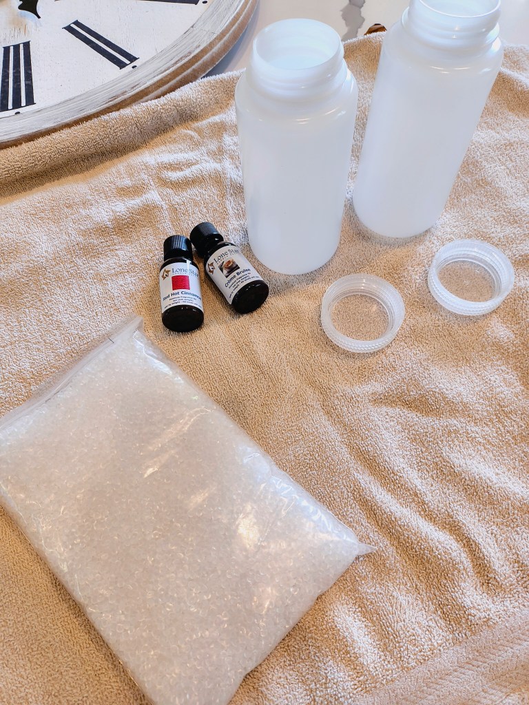 Aroma bead making supplies, ready to mix.
acrossthelake.blog